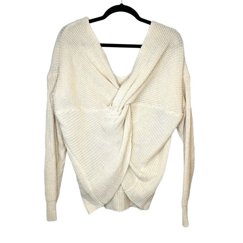 Fashion Nova Ivory Twist Front Sweater Shirt Large Womens
